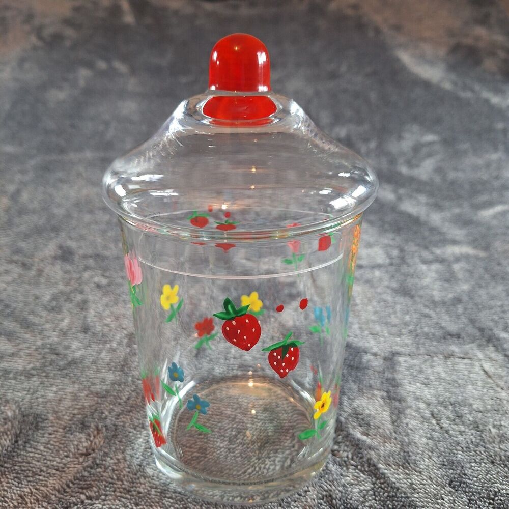 Vintage Novelty Strawberry‎ Floral Display Jar Hand Painted Retro Kitschy
